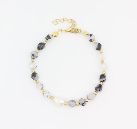 Night & Day Rutile Quartz & Pearl Bracelet