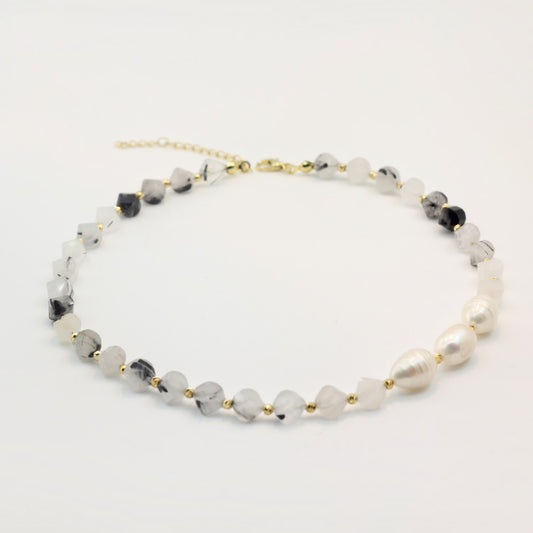 Night & Day Rutile Quartz & Pearl Necklace
