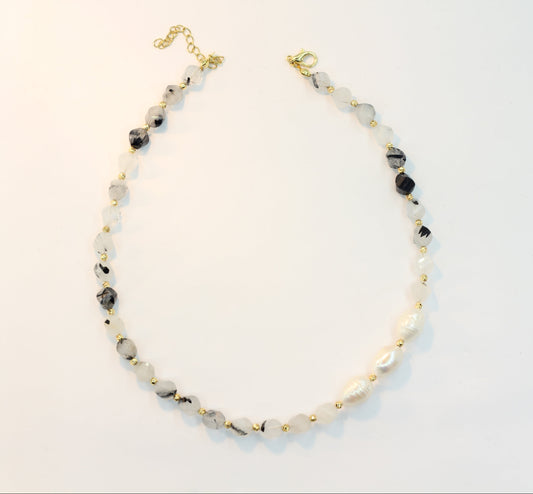 Night & Day Rutile Quartz & Pearl Necklace