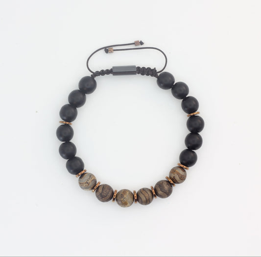 Tibetan Agate and Onyx Men's Bracelet