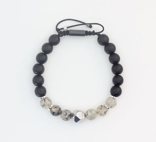 Smoky Agate, Onyx and Hematite Bracelet