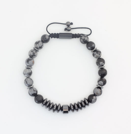 Snow Obsidian and Hematite Bracelet