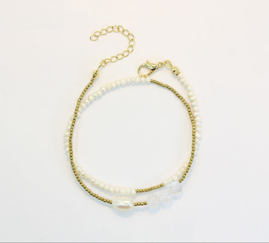 Perla Crystal Quartz, Pearl & Hematite Bracelet