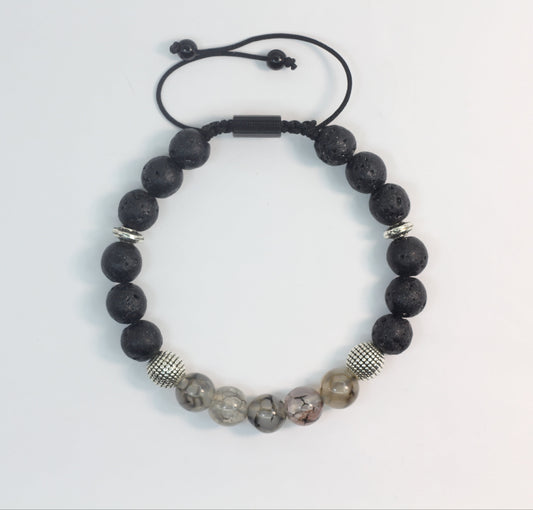 Smoky Agate, Lava Stone, and Hematite Bracelet