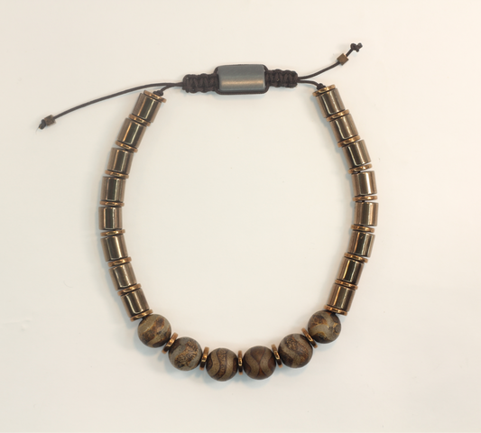 Tibetan Agate and Hematite Bracelet