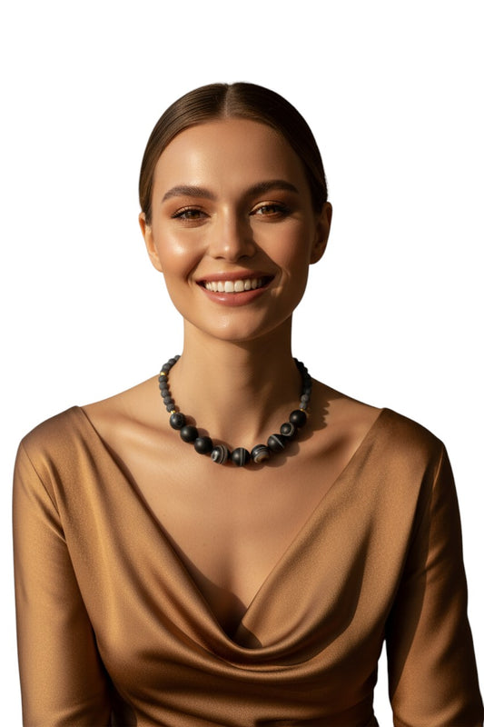 Earth Agate and Lava Stone Necklace