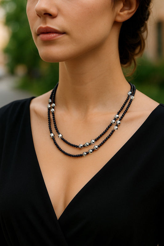 Gala Onyx and Silver Hematite Necklace