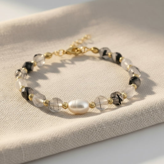 Night & Day Rutile Quartz & Pearl Bracelet