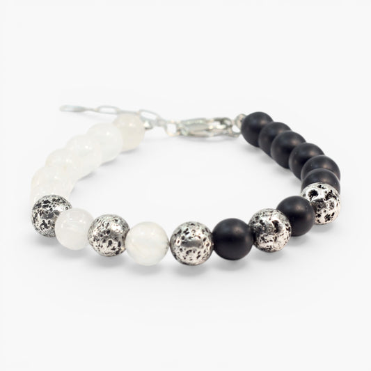 Electro Lava Stone, Onyx and Moonstone Bracelet
