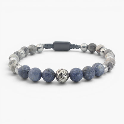 Coral, Lava Stone, Gray Jasper, and Hematite Bracelet