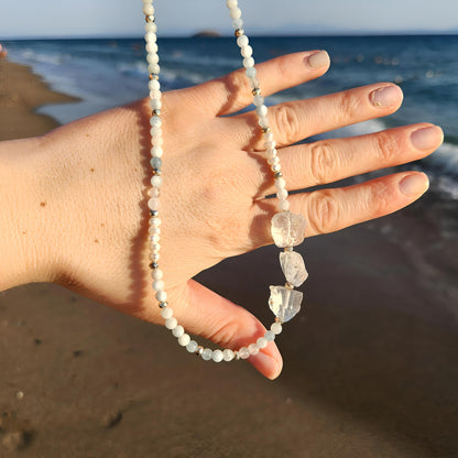 Ocean Aquamarine, Pearl and Crystal Quartz Necklace
