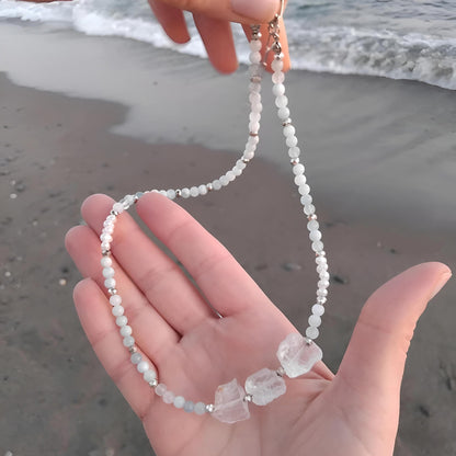 Ocean Aquamarine, Pearl and Crystal Quartz Necklace