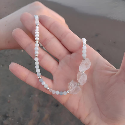 Ocean Aquamarine, Pearl and Crystal Quartz Necklace