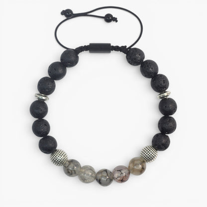 Smoky Agate, Lava Stone, and Hematite Bracelet