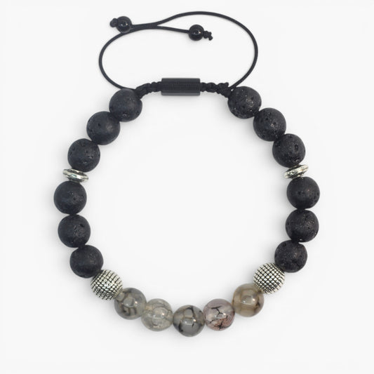Smoky Agate, Lava Stone, and Hematite Bracelet