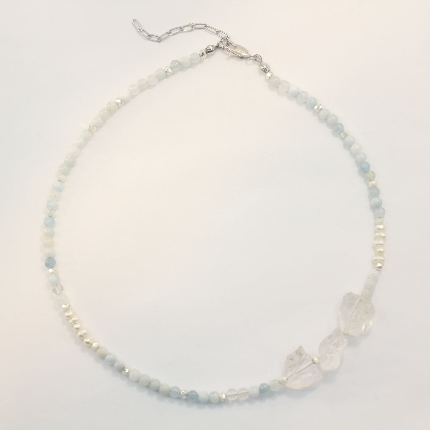 Ocean Aquamarine, Pearl and Crystal Quartz Necklace