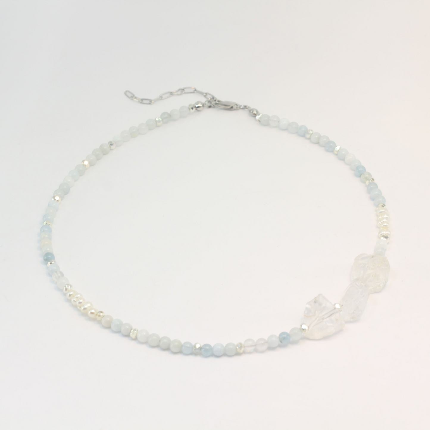 Ocean Aquamarine, Pearl and Crystal Quartz Necklace