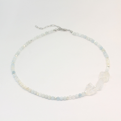 Ocean Aquamarine, Pearl and Crystal Quartz Necklace