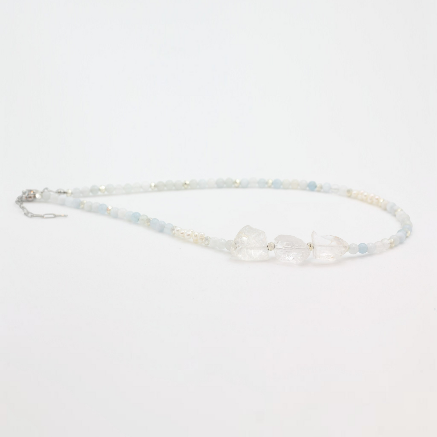 Ocean Aquamarine, Pearl and Crystal Quartz Necklace