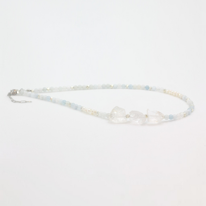 Ocean Aquamarine, Pearl and Crystal Quartz Necklace
