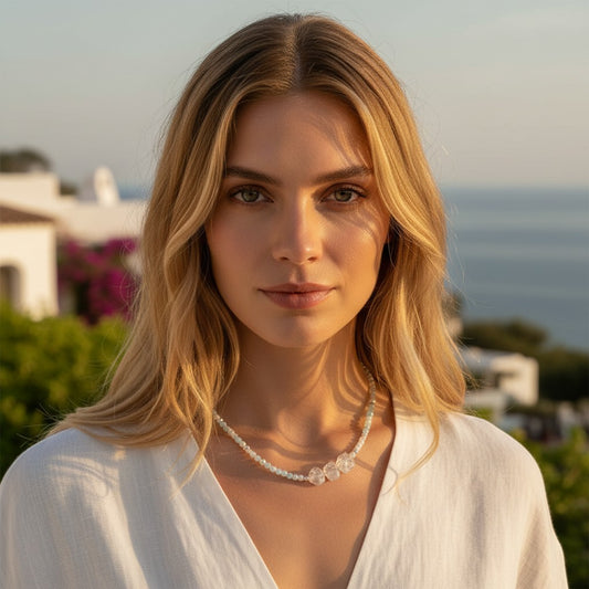 Ocean Aquamarine, Pearl and Crystal Quartz Necklace