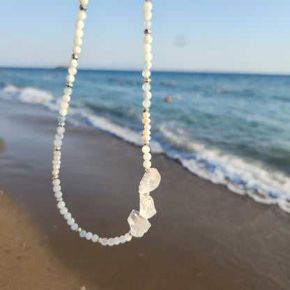 Ocean Akuamarin, İnci ve Kristal Kuvars Kolye