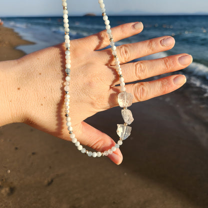 Ocean Akuamarin, İnci ve Kristal Kuvars Kolye