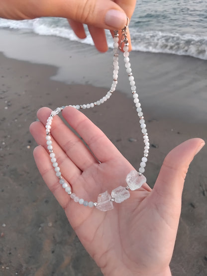 Ocean Akuamarin, İnci ve Kristal Kuvars Kolye