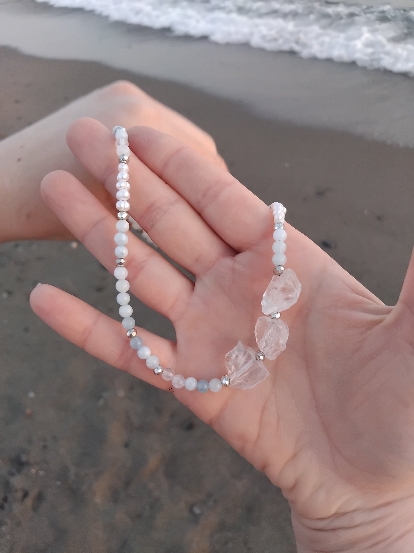 Ocean Akuamarin, İnci ve Kristal Kuvars Kolye