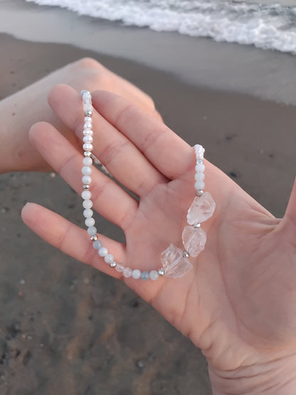 Ocean Akuamarin, İnci ve Kristal Kuvars Kolye